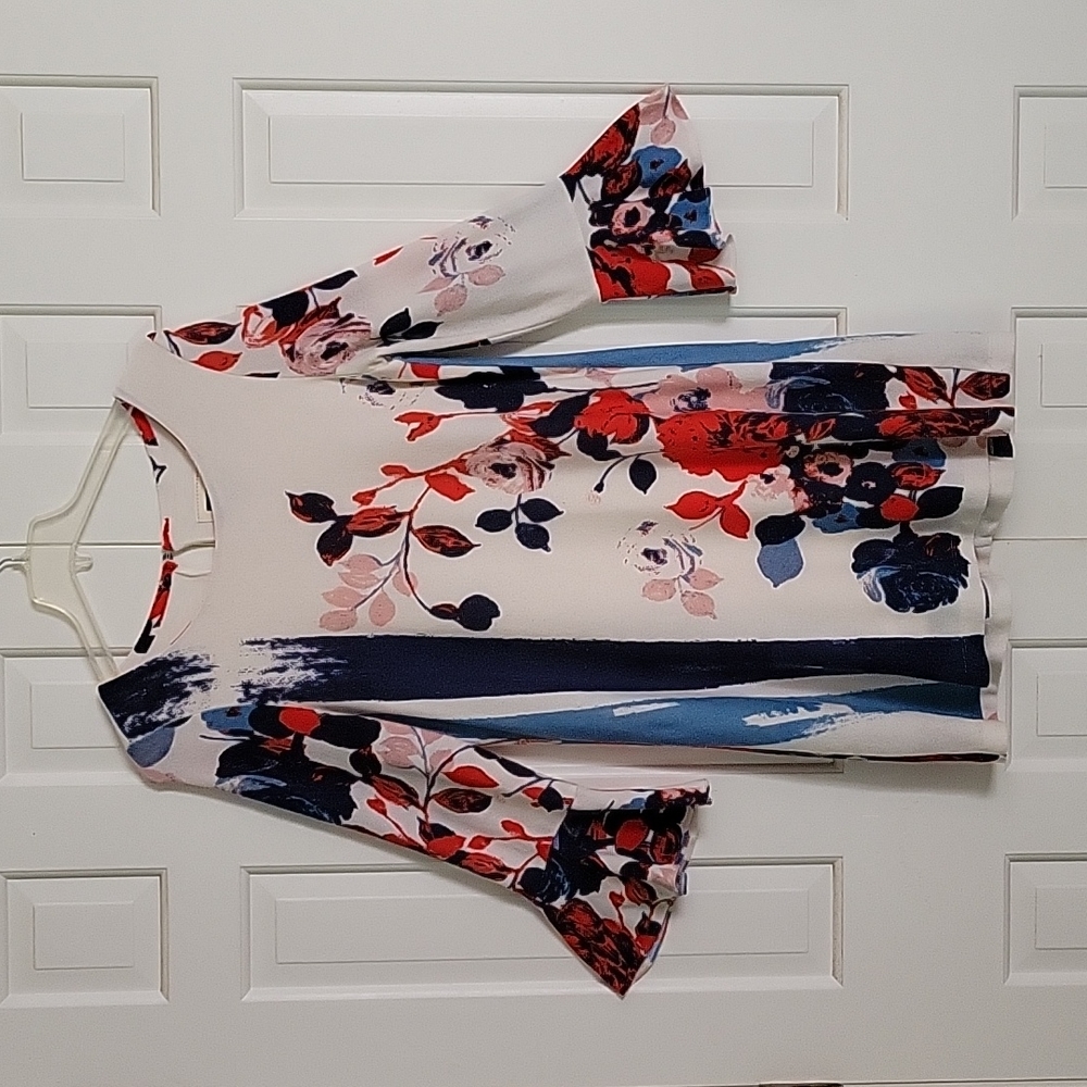 Maeve bell sleeve Floral Print Long Sleeve sweater dress sz L